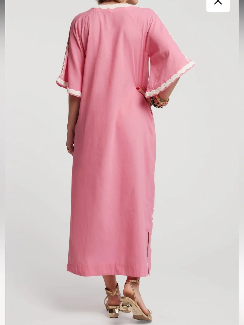 Frances Valentine Peacock Caftan Maxi Dress Women Small Pink Green White